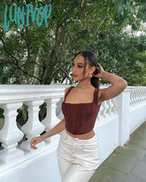 Lunivop High Quality Sexy Corset Summer Crop Top New Arrivals Y2K White Lined Women Tops Cropped